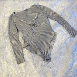 Black and White Striped Long Sleeve Bodysuit